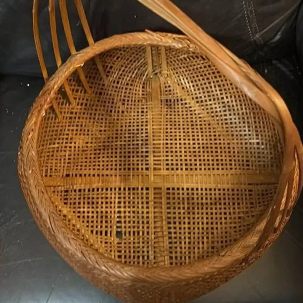 Vintage Woven Bamboo Basket with Handle